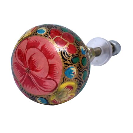 Pink Flower Hand Pinted Indian Kashmiri Cabinet Knobs